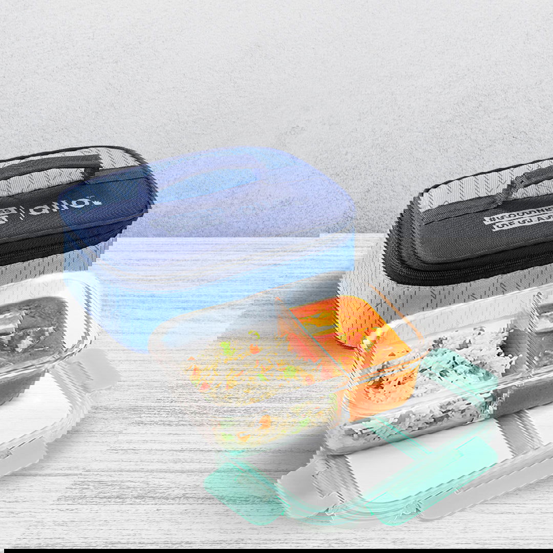 1000ml Allo FoodSafe Microwave Oven Safe Glass Lunch box with Break Free Detachable Lock with Space Blue Bag Tiffin