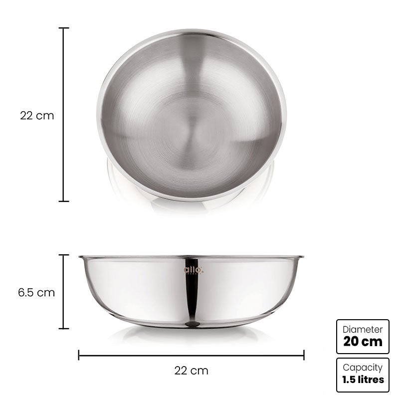 1.5L Allo CookSafe TriPly Tasla | Stainless Steel | Induction Friendly | Naturally Non-stick | 20cm - Allo Innoware