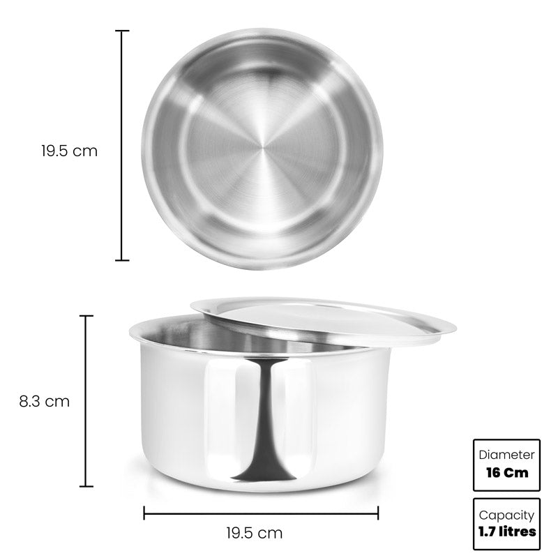1.7L Allo CookSafe TriPly Tope | Stainless Steel | With Stainless Steel Lid | Induction Friendly | Naturally Non-stick | 16cm - Allo Innoware