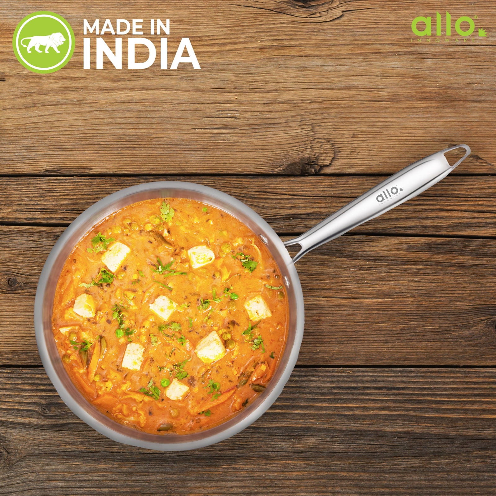 1.9L Allo CookSafe TriPly Sauté pan | Stainless Steel | With Stainless Steel Lid | Induction Friendly | Naturally Non-stick | 22cm - Allo Innoware