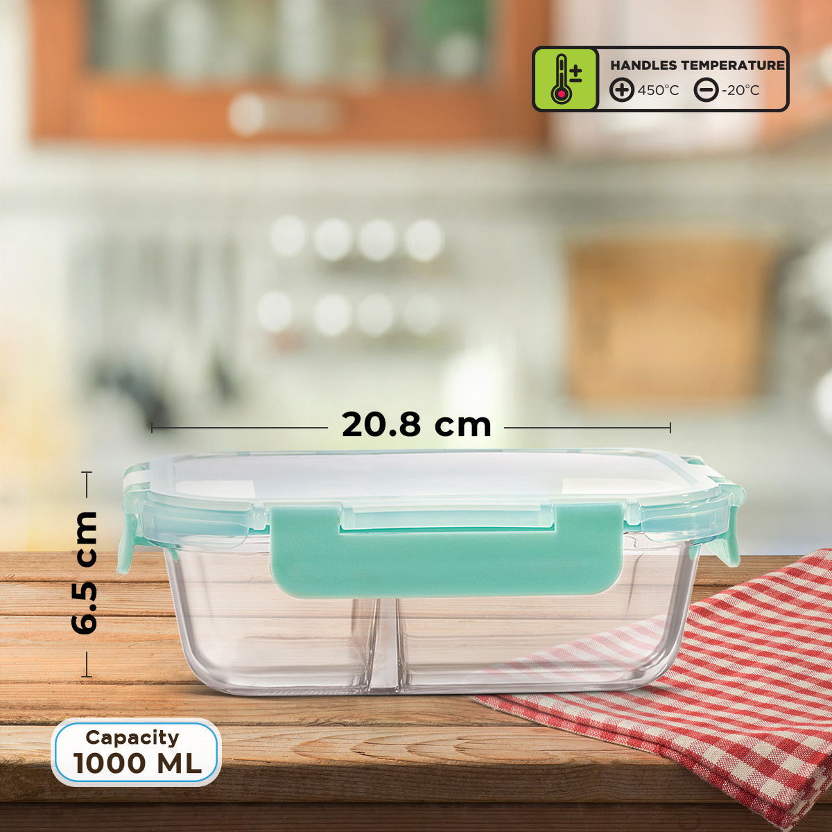 1000ml Allo FoodSafe Microwave Oven Safe Glass Lunch box with Break Free Detachable Lock with Canvas Grey Bag Tiffin - Allo Innoware