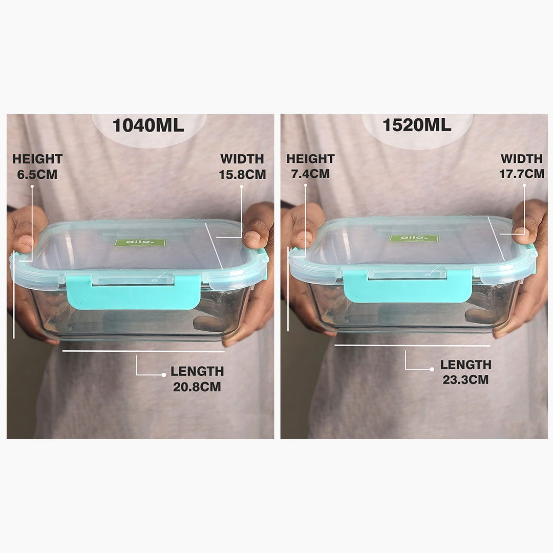 1040ml, 1520ml Allo FoodSafe Microwave Oven Safe Glass Container with Break Free Detachable Lock - Allo Innoware
