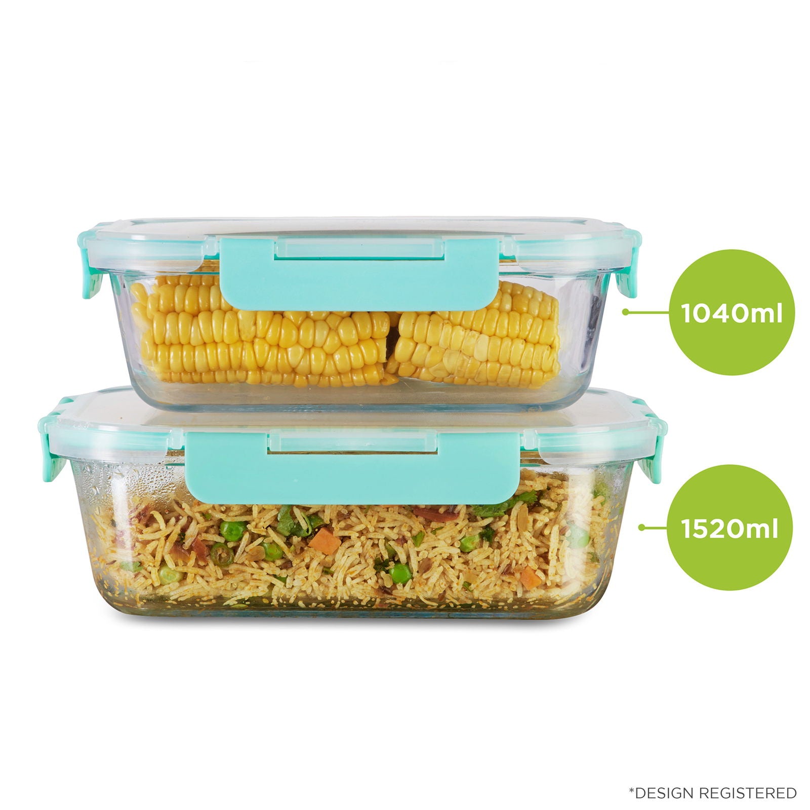1040ml, 1520ml Allo FoodSafe Microwave Oven Safe Glass Container with Break Free Detachable Lock - Allo Innoware