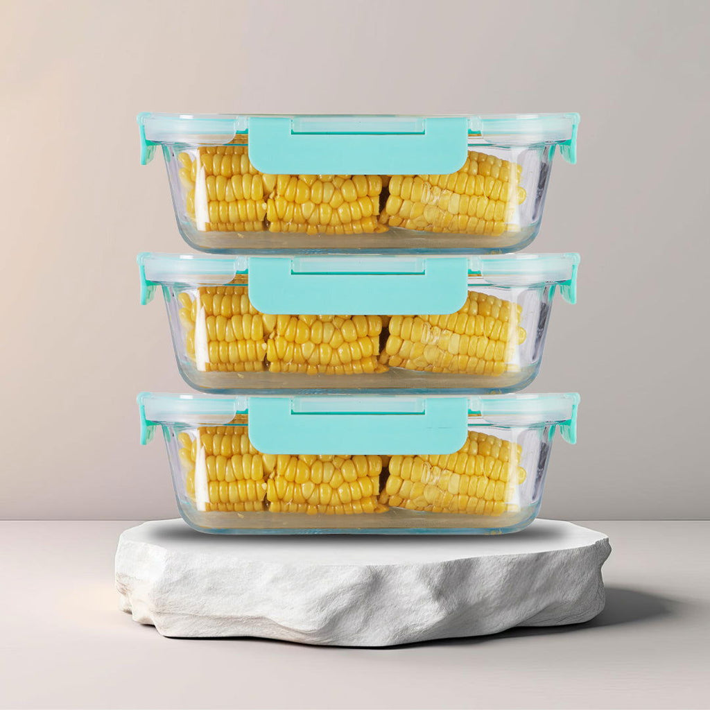 1040ml x 3 Allo FoodSafe Microwave Oven Safe Glass Container with Break Free Detachable Lock - Allo Innoware