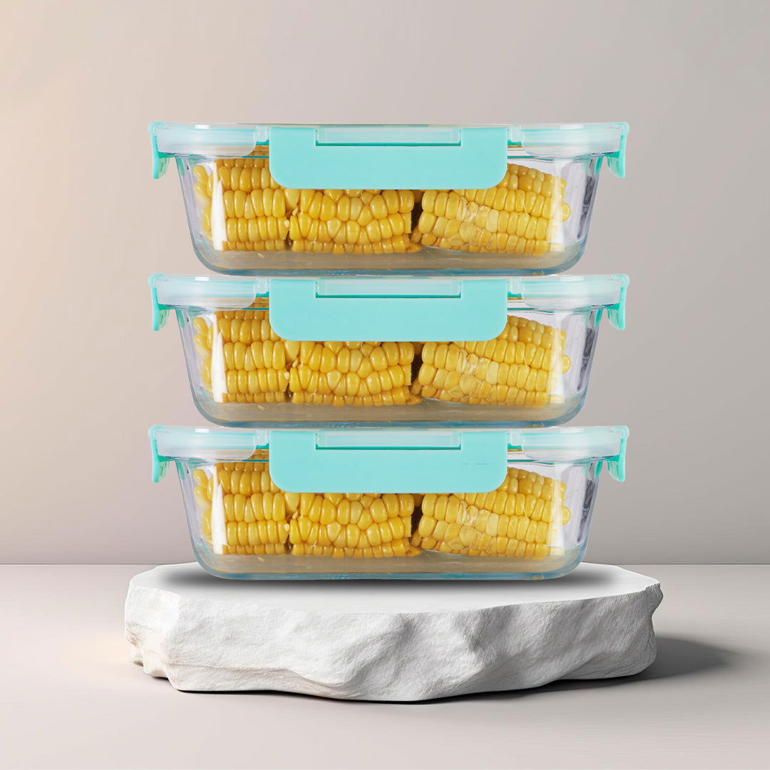 1040ml x 3 Allo FoodSafe Microwave Oven Safe Glass Container with Break Free Detachable Lock - Allo Innoware