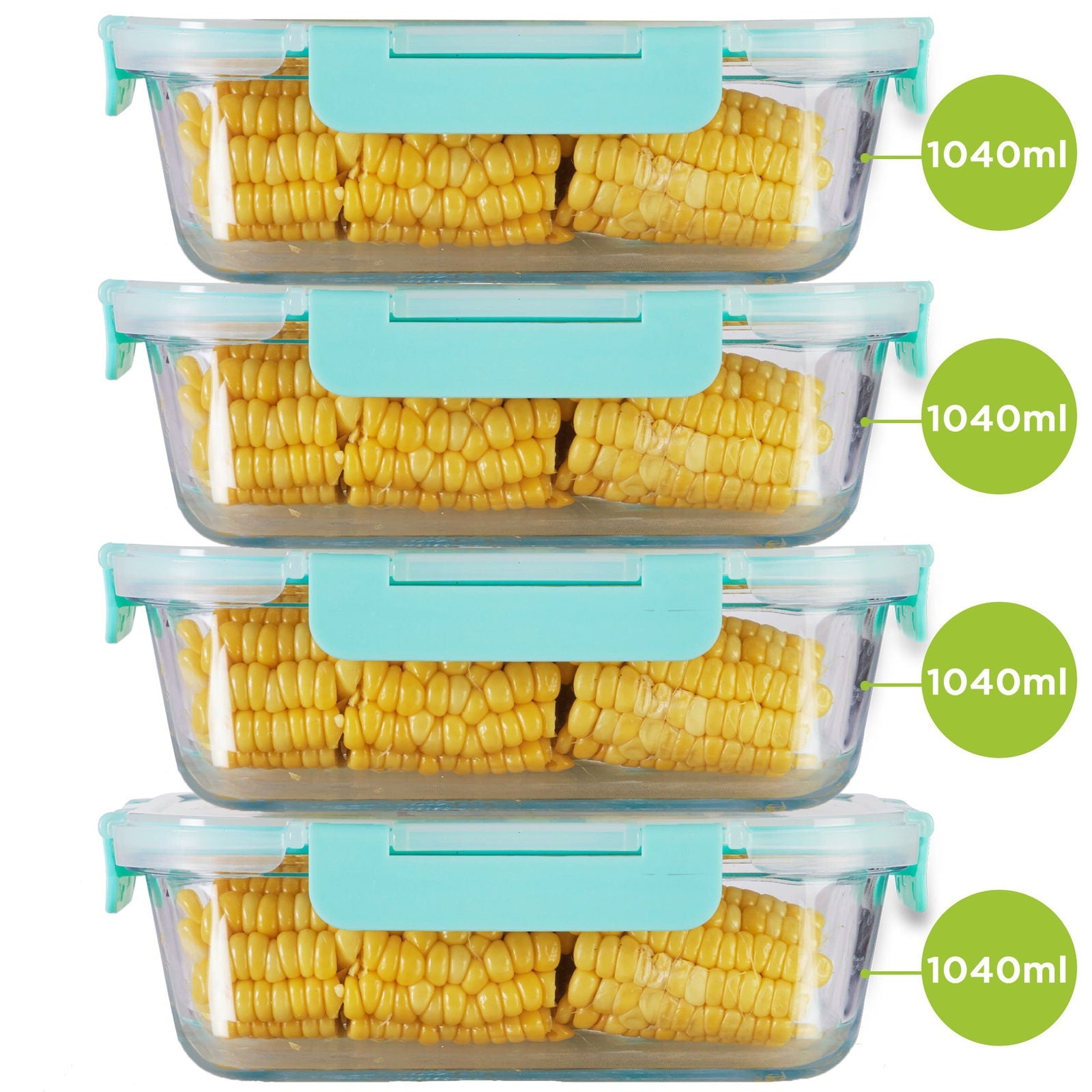 1040ml x 4 Allo FoodSafe Microwave Oven Safe Glass Container with Break Free Detachable Lock - Allo Innoware