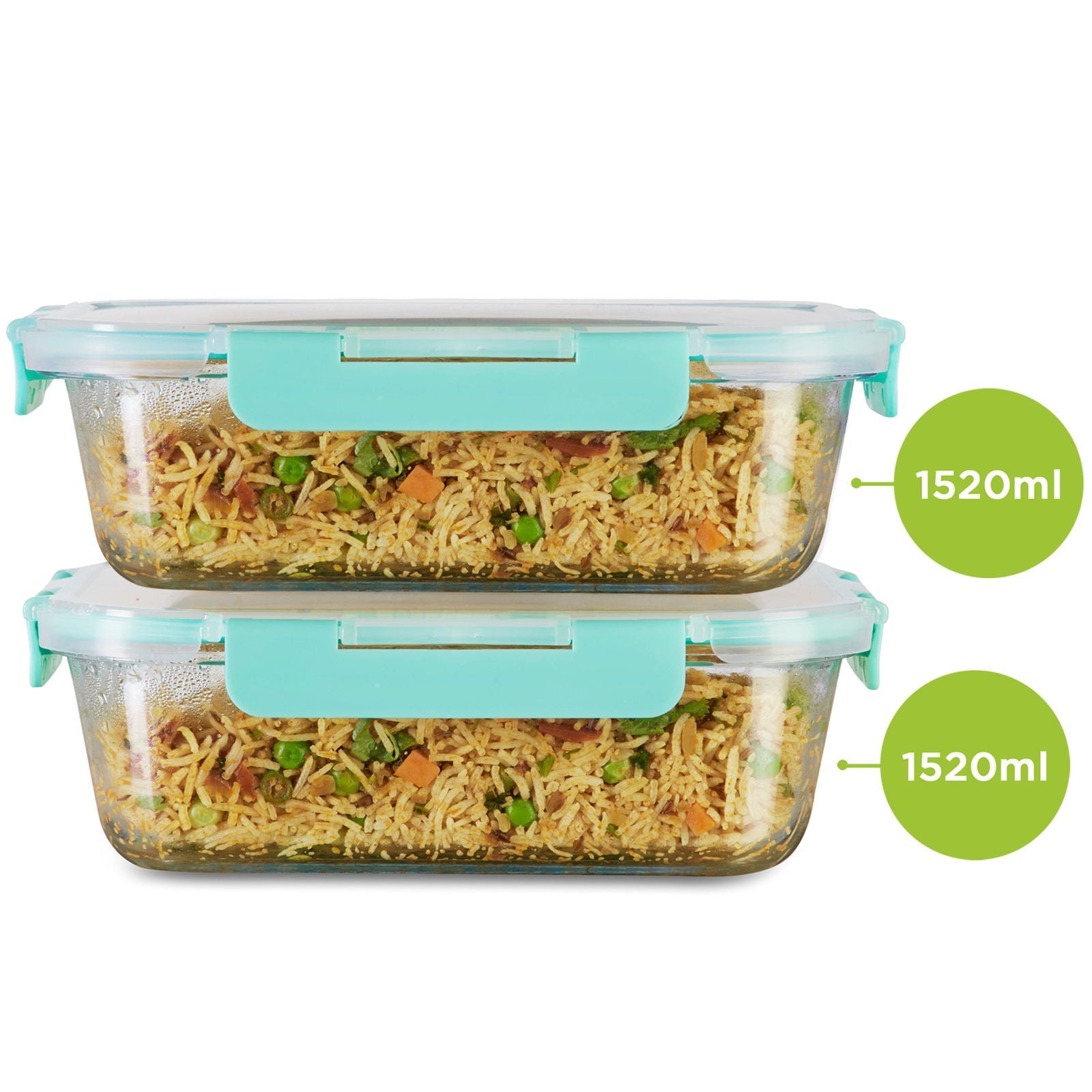 1520ml x 2 Allo FoodSafe Microwave Oven Safe Glass Container with Break Free Detachable Lock - Allo Innoware