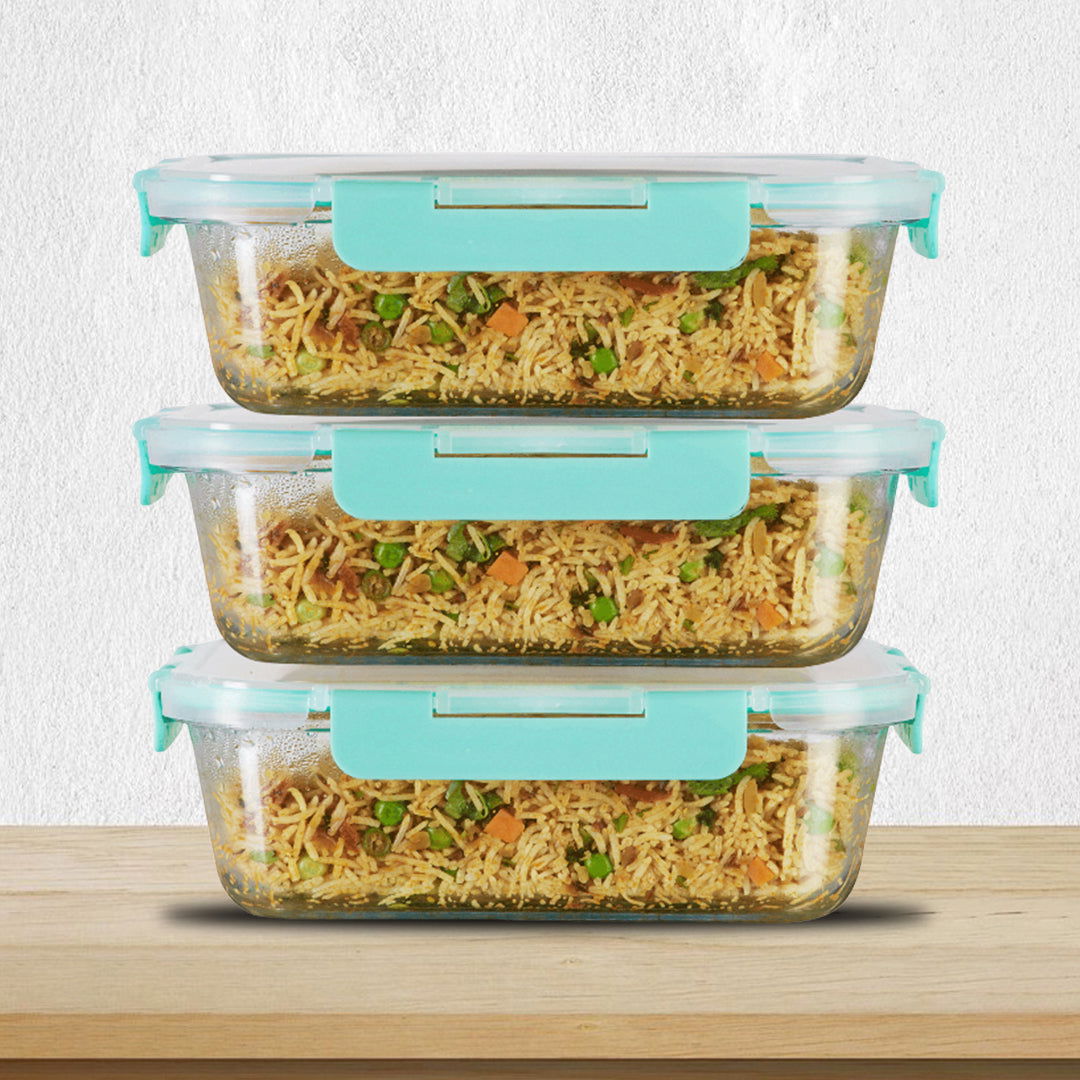 1520ml x 3 Allo FoodSafe Microwave Oven Safe Glass Container with Break Free Detachable Lock - Allo Innoware