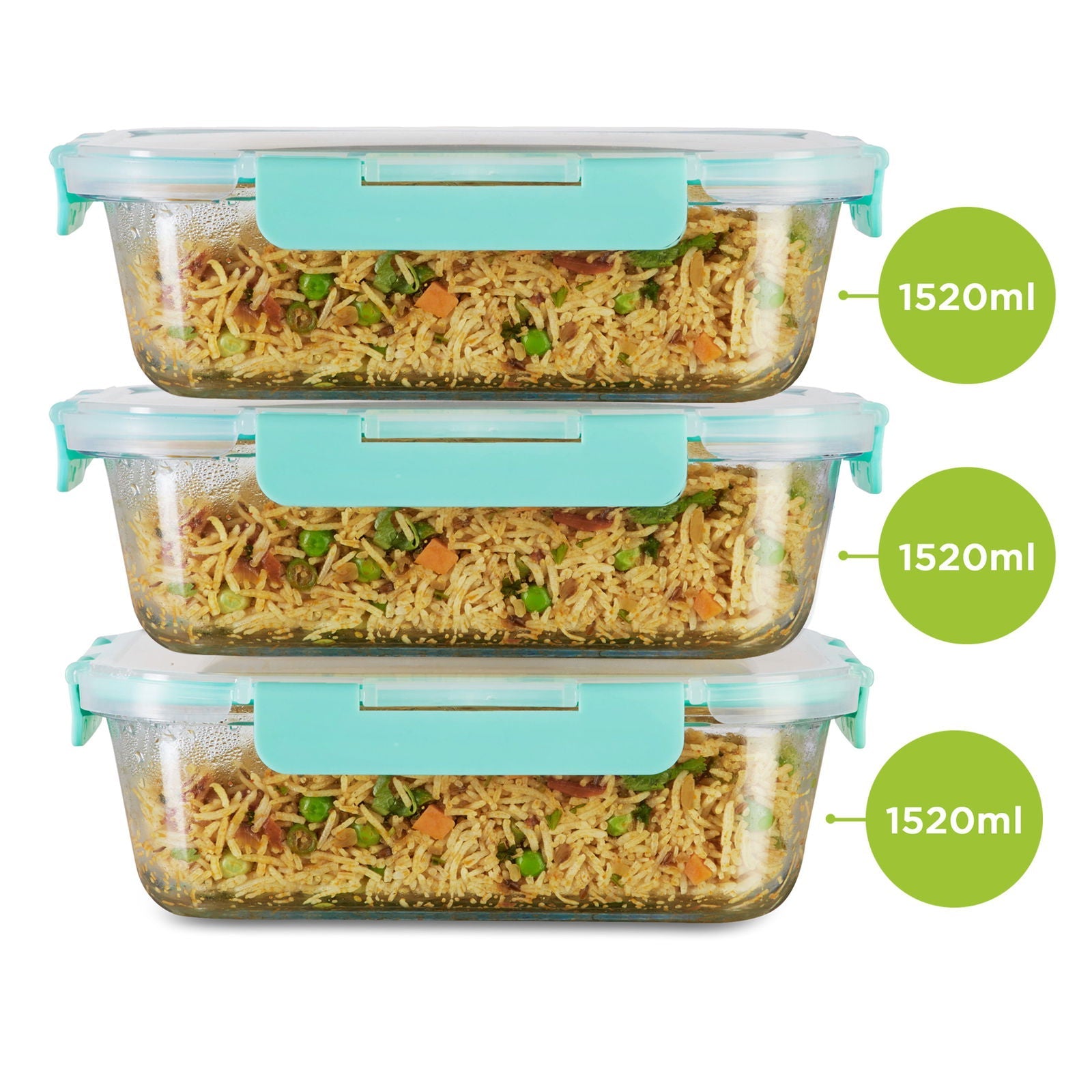 1520ml x 3 Allo FoodSafe Microwave Oven Safe Glass Container with Break Free Detachable Lock - Allo Innoware