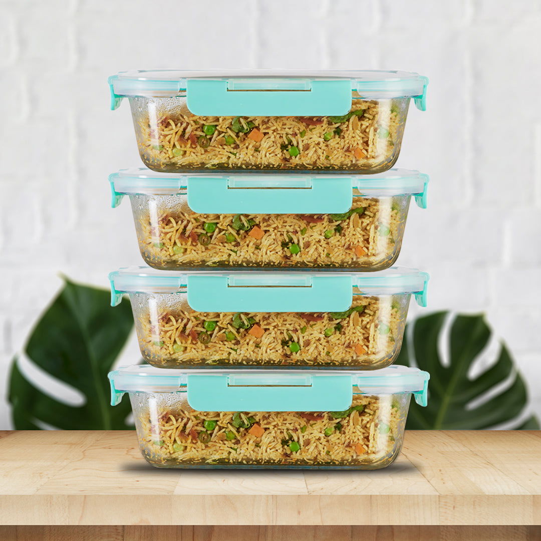 1520ml x 4 Allo FoodSafe Microwave Oven Safe Glass Container with Break Free Detachable Lock - Allo Innoware