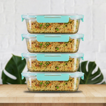1520ml x 4 Allo FoodSafe Microwave Oven Safe Glass Container with Break Free Detachable Lock - Allo Innoware