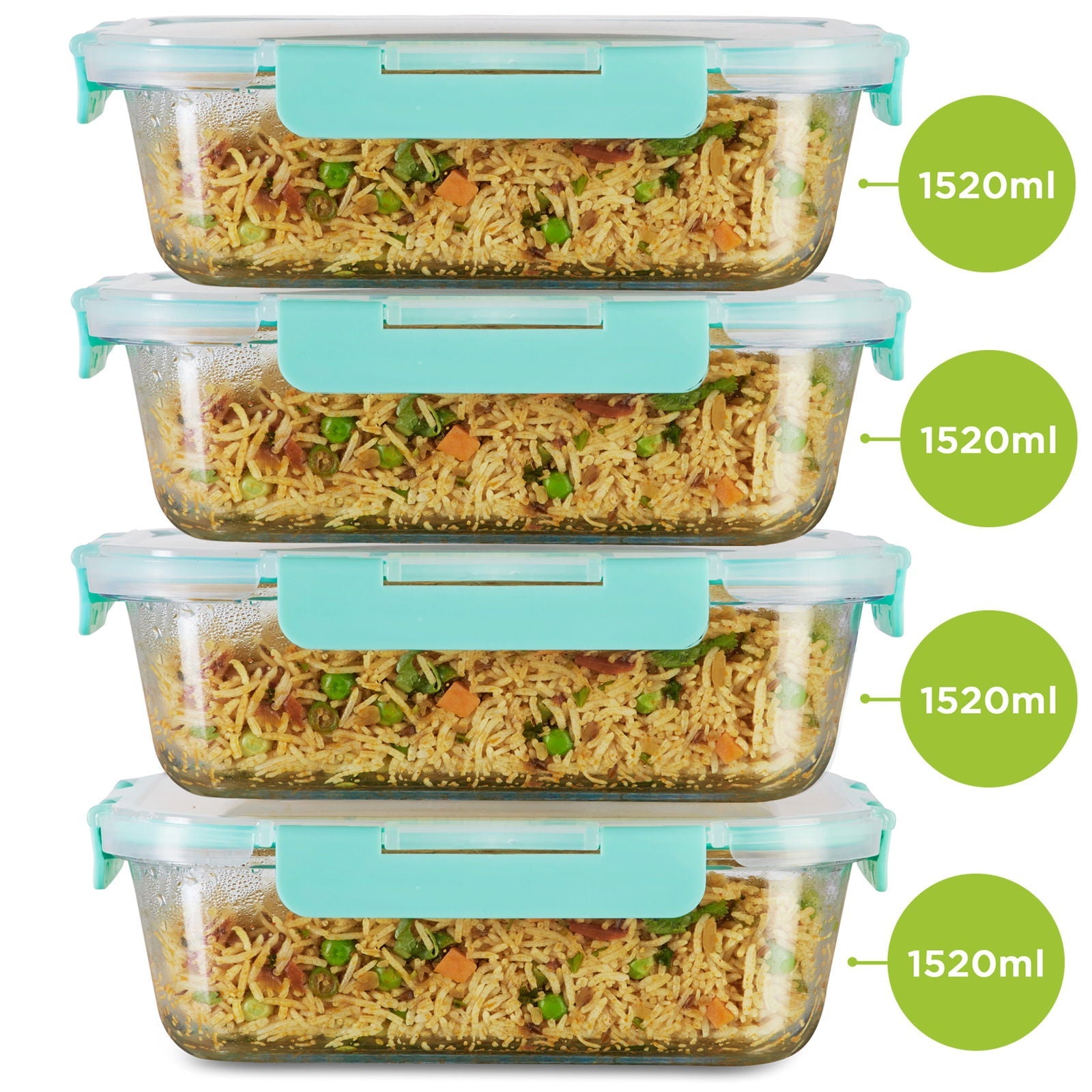 1520ml x 4 Allo FoodSafe Microwave Oven Safe Glass Container with Break Free Detachable Lock - Allo Innoware