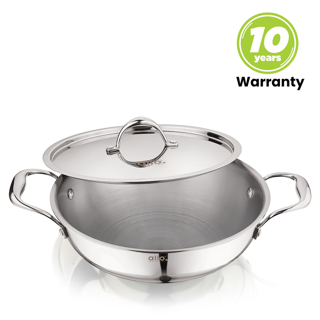 3L Allo CookSafe TriPly Kadhai | Stainless Steel | With Stainless Steel Lid | Induction Friendly | Naturally Non-stick | 26cm