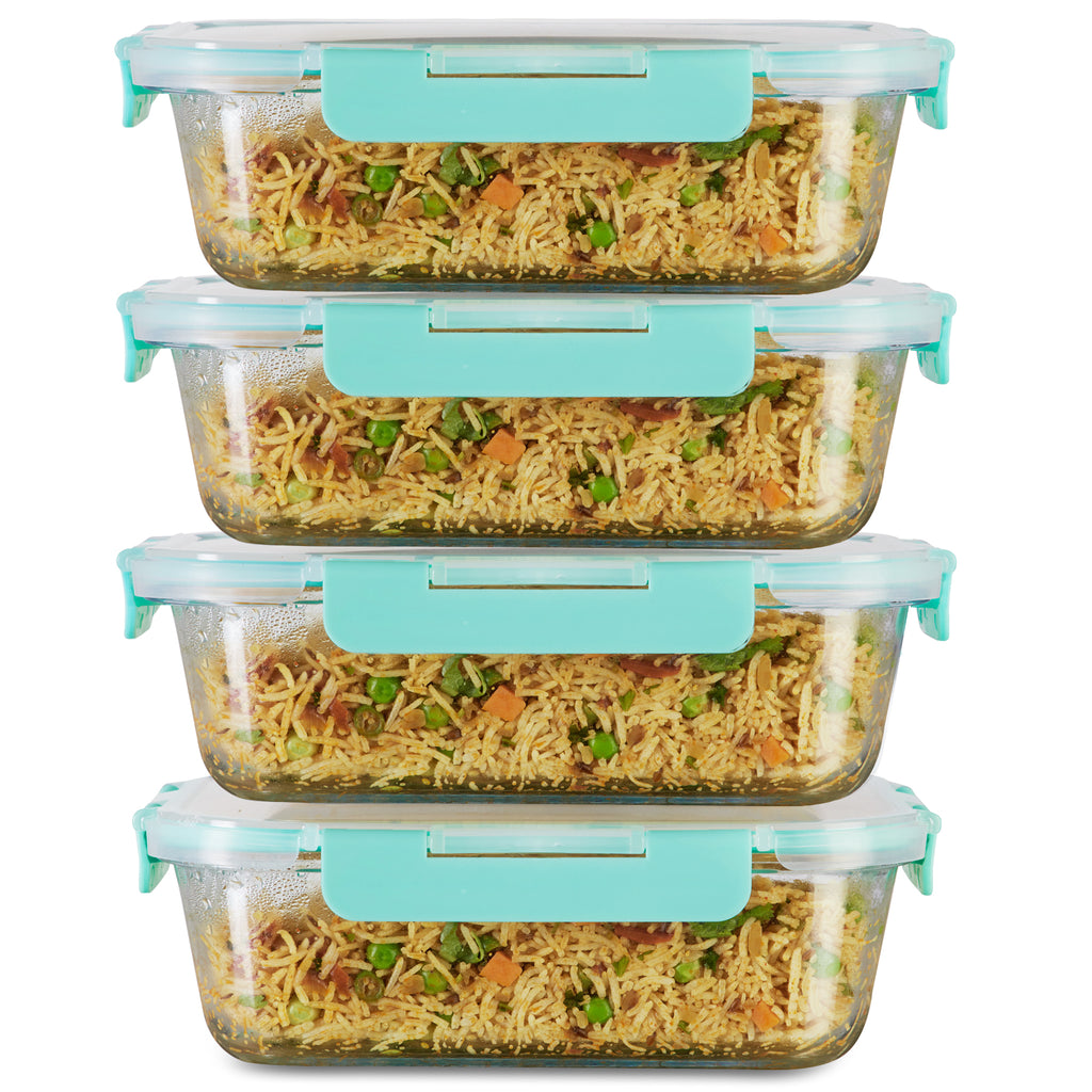 1520ml x 4 Allo FoodSafe Microwave Oven Safe Glass Container with Break Free Detachable Lock