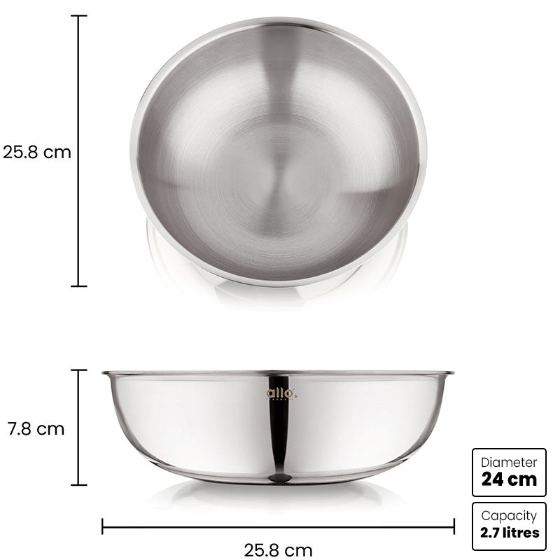 2.7L Allo CookSafe TriPly Tasla | Stainless Steel | Induction Friendly | Naturally Non-stick | 24cm - Allo Innoware