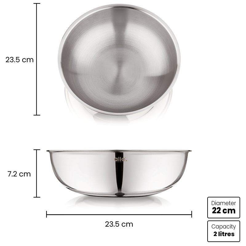 2L Allo CookSafe TriPly Tasla | Stainless Steel | Induction Friendly | Naturally Non-stick | 22cm - Allo Innoware