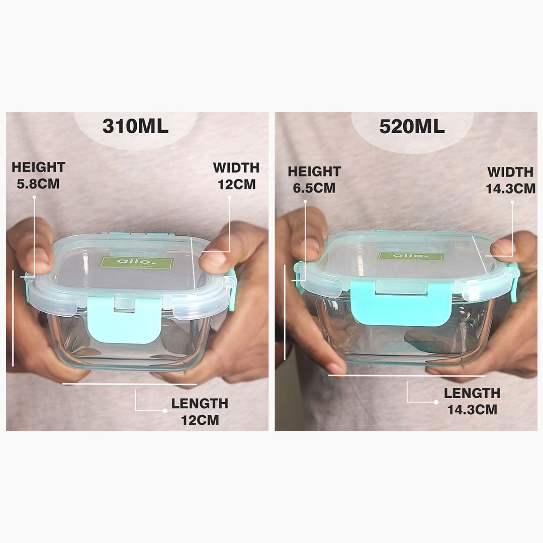310ml, 520ml Allo FoodSafe Microwave Oven Safe Glass Container with Break Free Detachable Lock - Allo Innoware