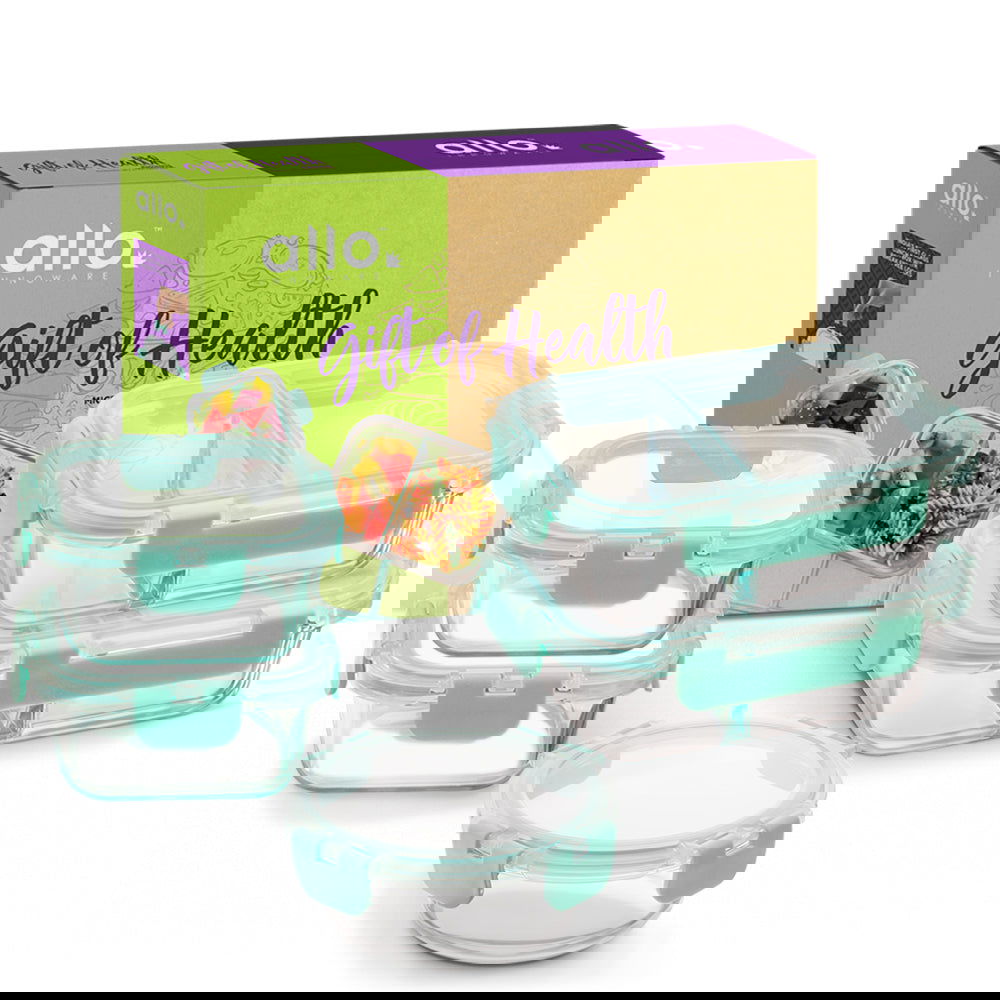 310ml x 2, 390ml x 2, 580ml x Allo FoodSafe Microwave Oven Safe Glass  Container Gift Box Combo 5pc with Break Free Detachable Lock