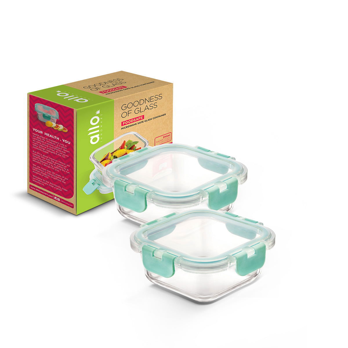 310ml x 2 Allo FoodSafe Microwave Oven Safe Glass Container with Break Free Detachable Lock - Allo Innoware