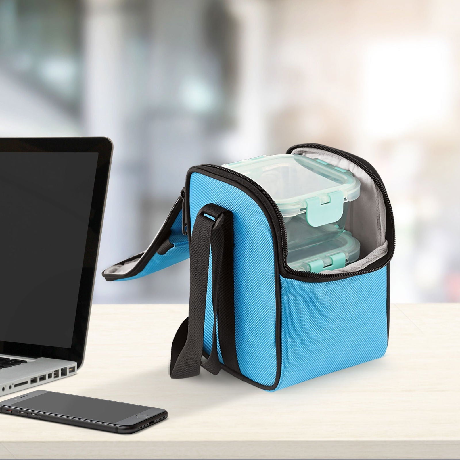 310ml x 3 Allo FoodSafe Microwave Oven Safe Glass Lunch box with Break Free Detachable Lock with Sky Blue Bag Tiffin - Allo Innoware