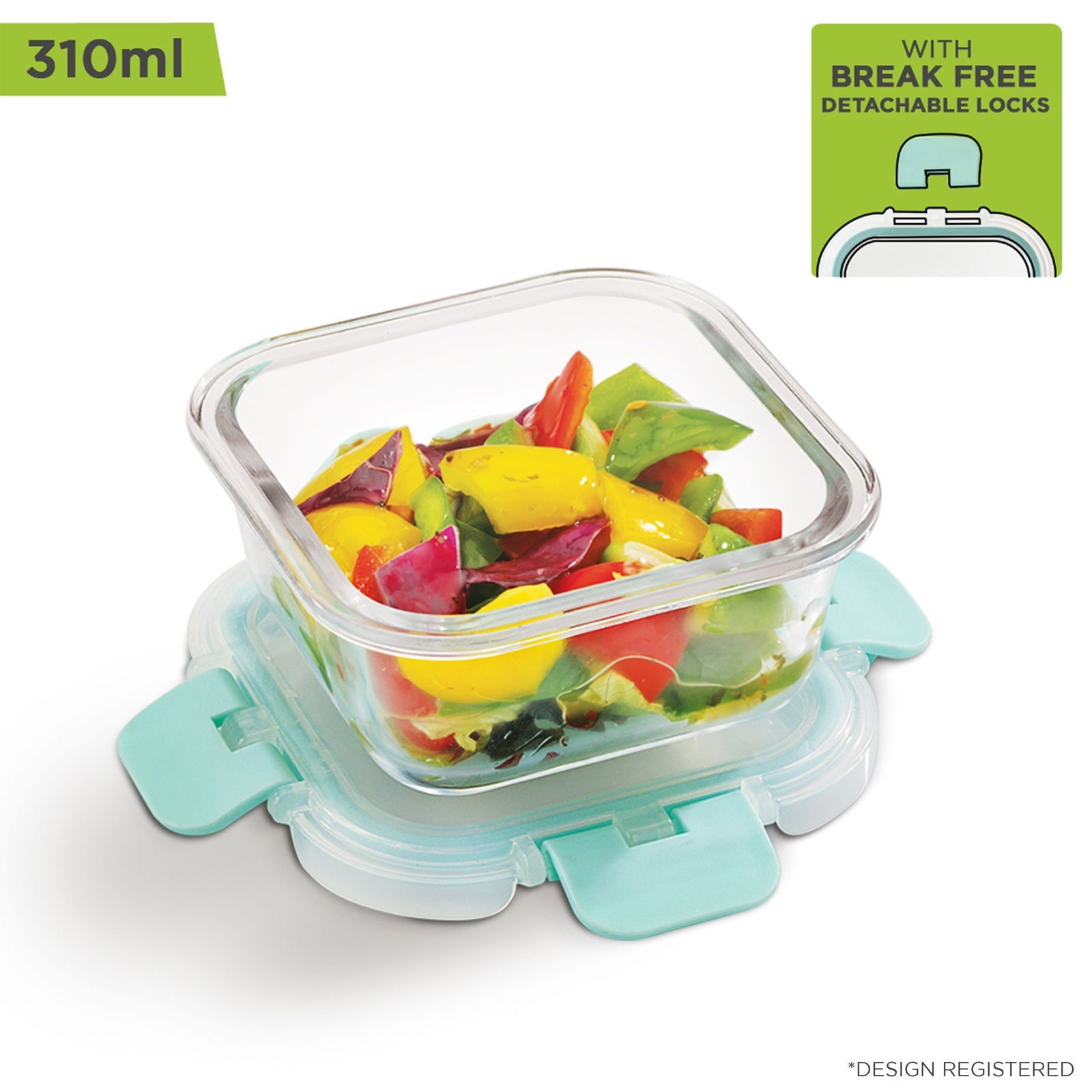 310ml x 5 Allo FoodSafe Microwave Oven Safe Glass Container with Break Free Detachable Lock - Allo Innoware