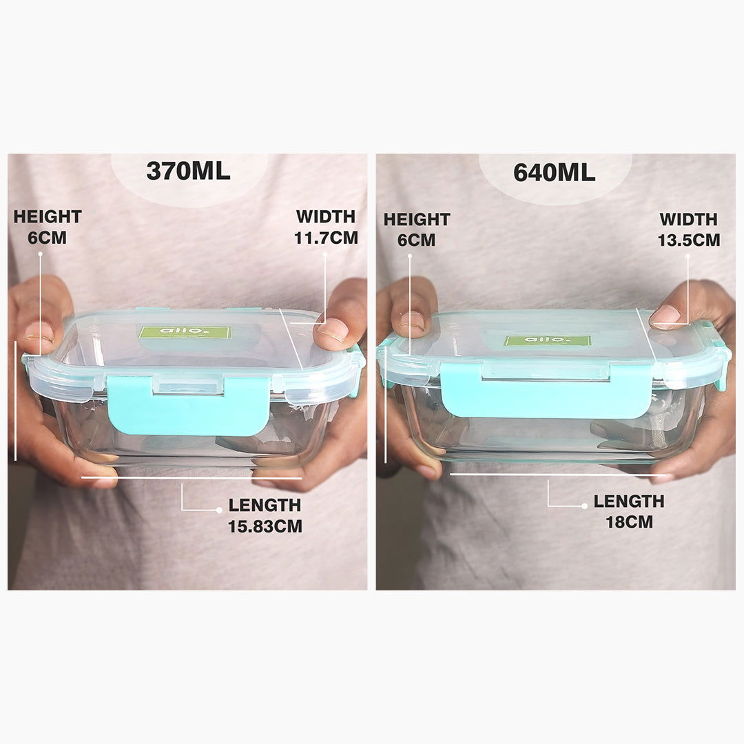 370ml, 640ml Allo FoodSafe Microwave Oven Safe Glass Container with Break Free Detachable Lock - Allo Innoware