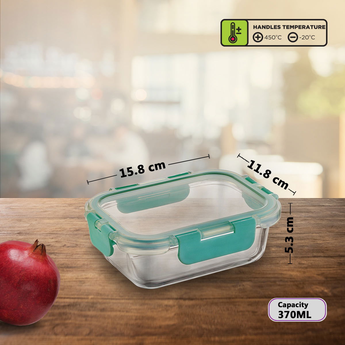 370ml x 2 Allo FoodSafe Microwave Oven Safe Glass Lunch box with Break Free Detachable Lock with Chevron Mint Bag Tiffin - Allo Innoware