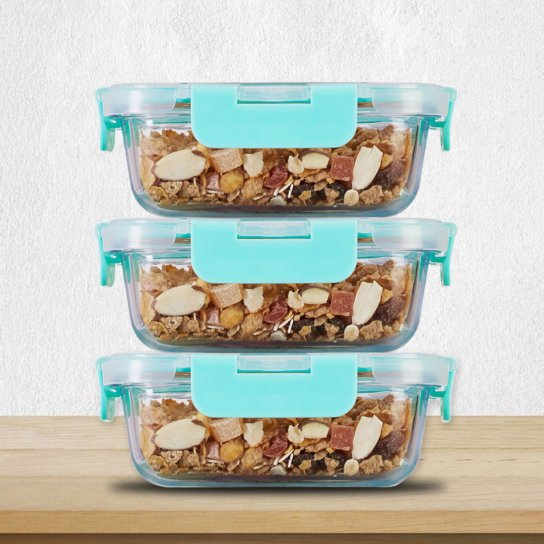 370ml x 3 Allo FoodSafe Microwave Oven Safe Glass Container with Break Free Detachable Lock - Allo Innoware