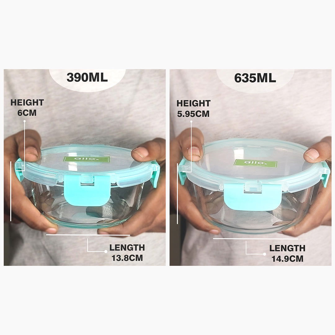 390ml, 635ml Allo FoodSafe Microwave Oven Safe Glass Container with Break Free Detachable Lock - Allo Innoware