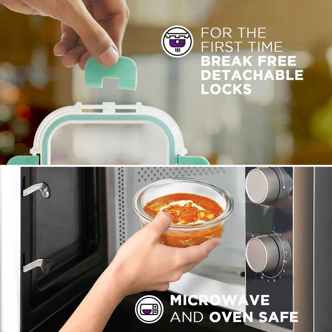 390ml x 2 Allo FoodSafe Microwave Oven Safe Glass Container with Break Free Detachable Lock - Allo Innoware