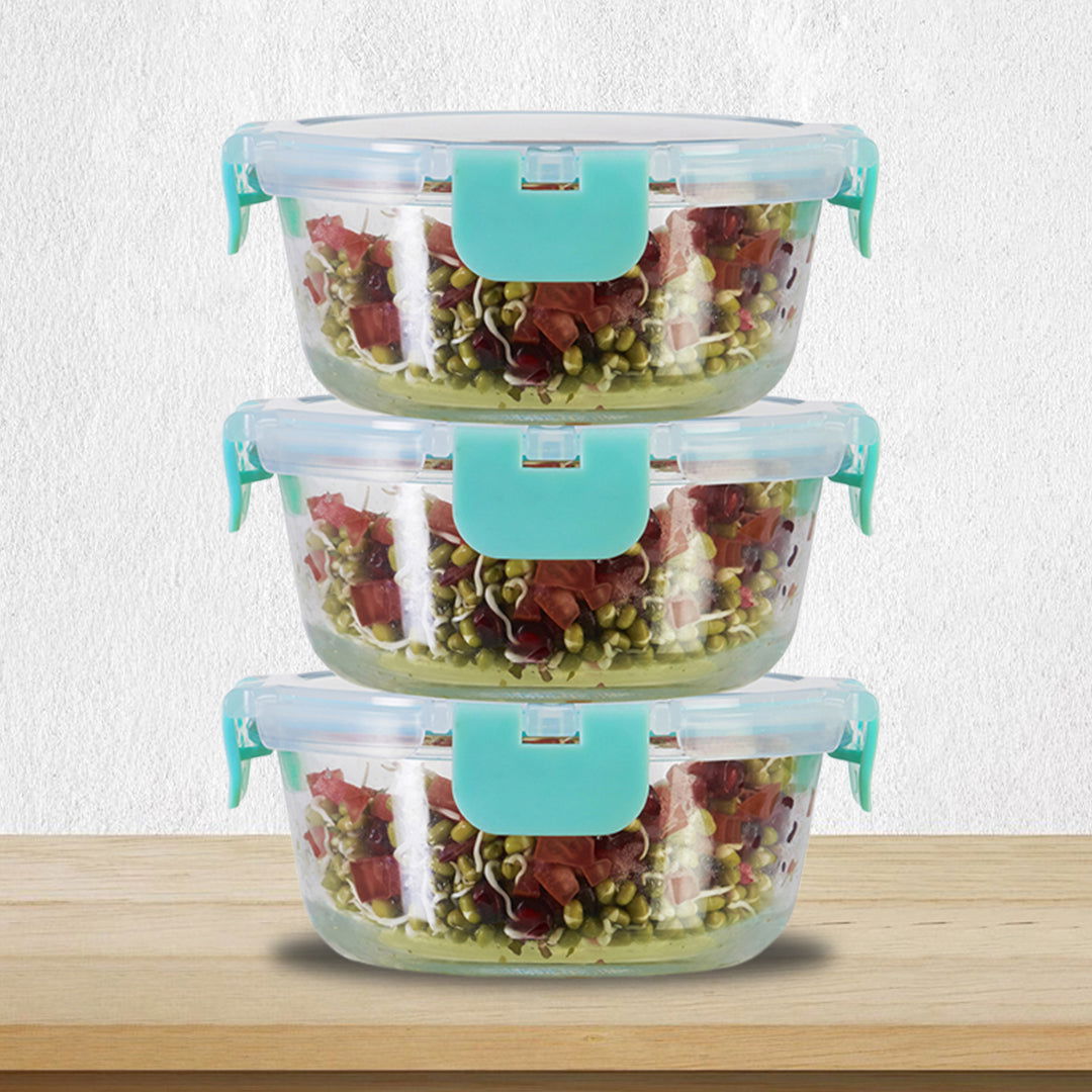 390ml x 3 Allo FoodSafe Microwave Oven Safe Glass Container with Break Free Detachable Lock - Allo Innoware
