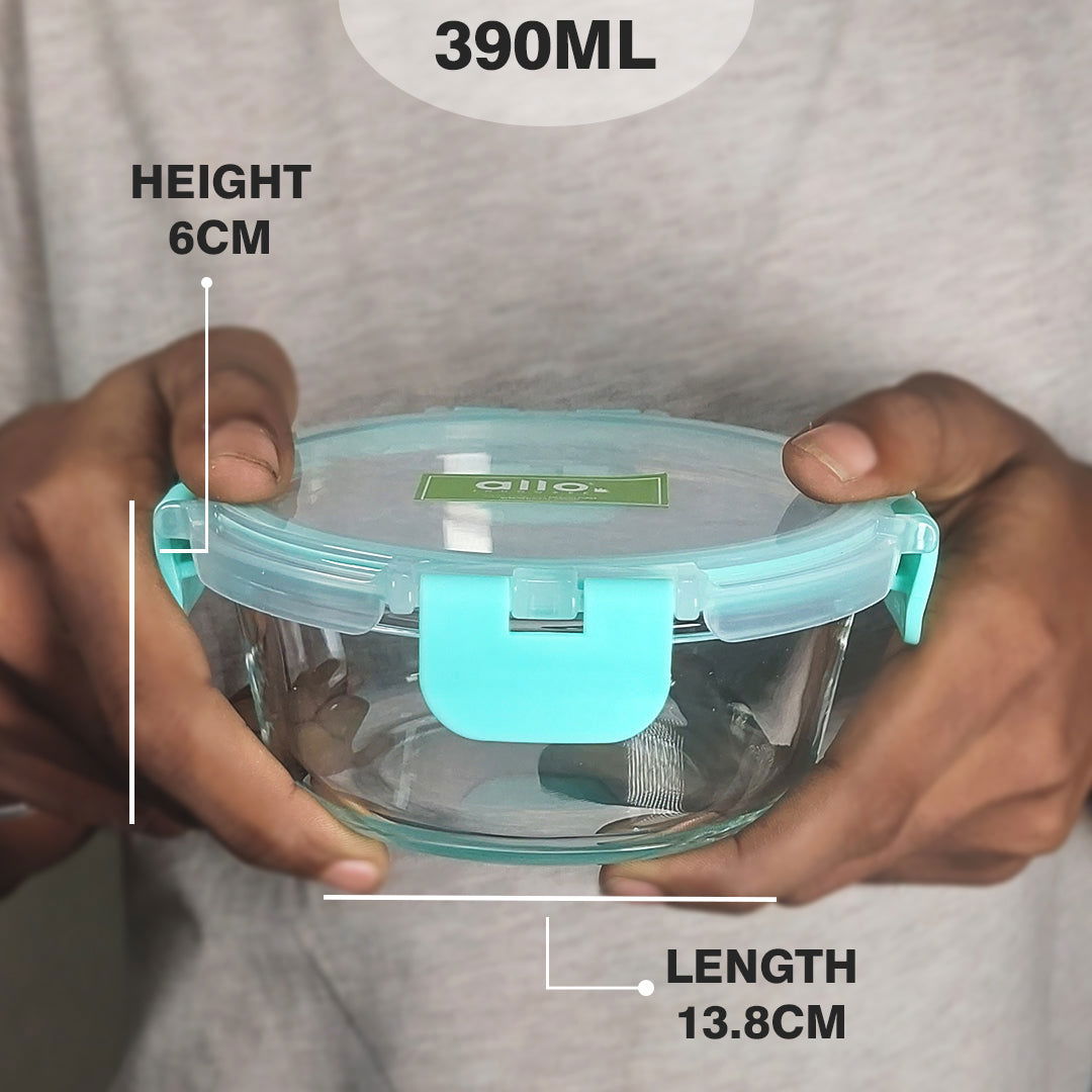 390ml x 3 Allo FoodSafe Microwave Oven Safe Glass Container with Break Free Detachable Lock - Allo Innoware