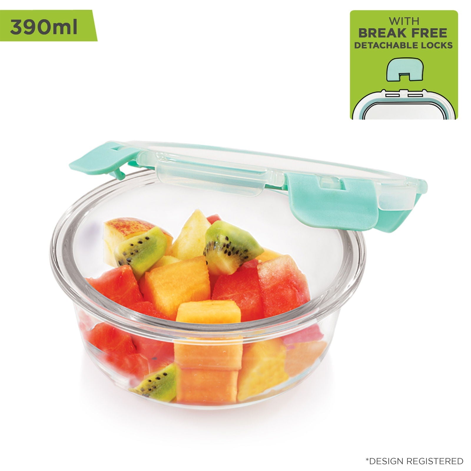 390ml x 5 Allo FoodSafe Microwave Oven Safe Glass Container with Break Free Detachable Lock - Allo Innoware