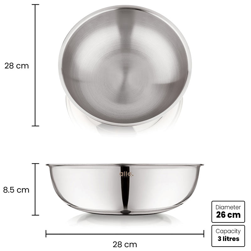 3L Allo CookSafe TriPly Tasla | Stainless Steel | Induction Friendly | Naturally Non-stick | 26cm - Allo Innoware
