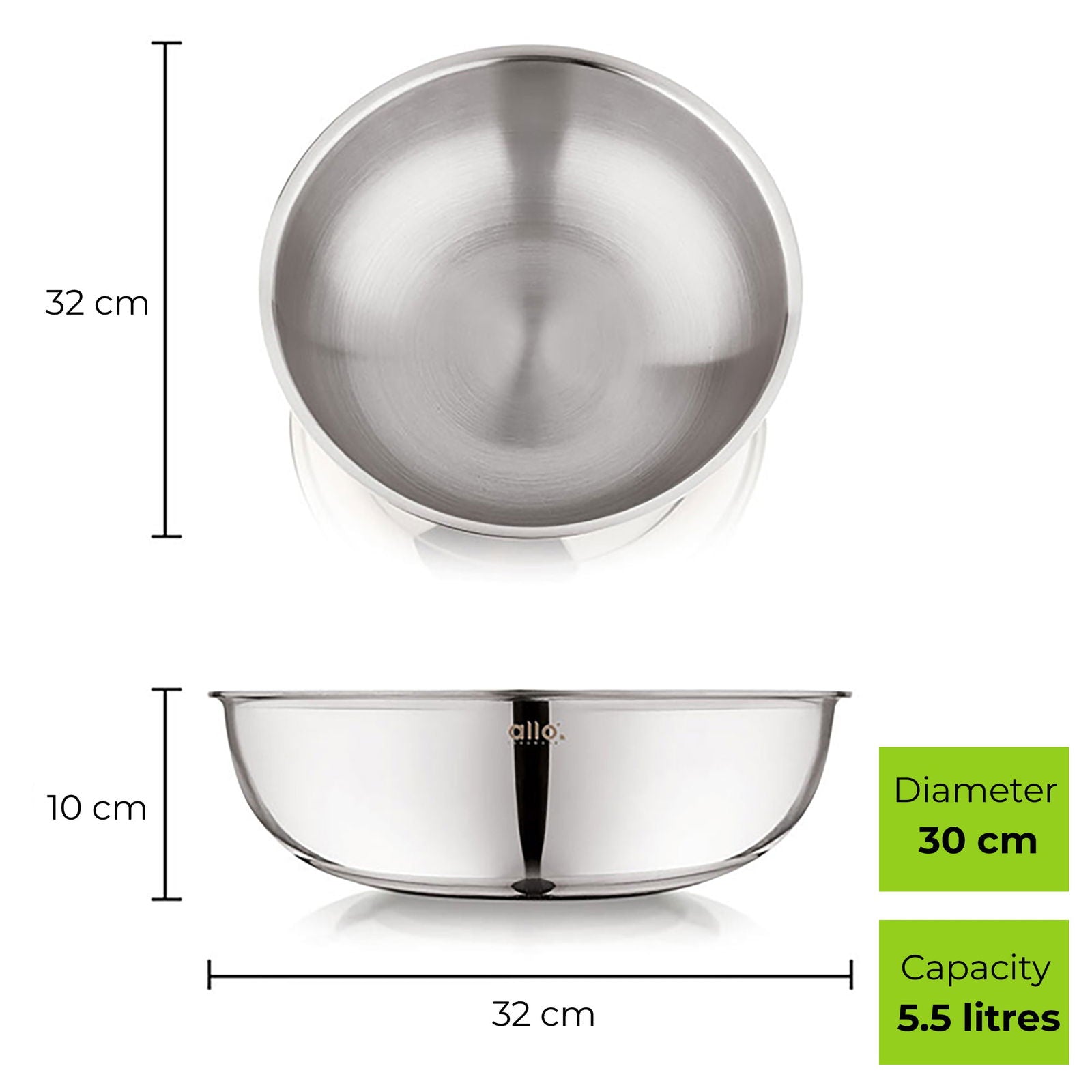 5.5L Allo CookSafe TriPly Tasla | Stainless Steel | Induction Friendly | 30 cm - Allo Innoware