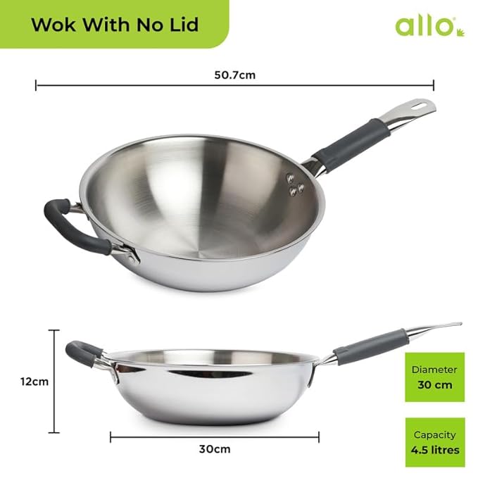 4.5L Allo CookSafe TriPly Wok | Stainless Steel | Induction Friendly | 28cm