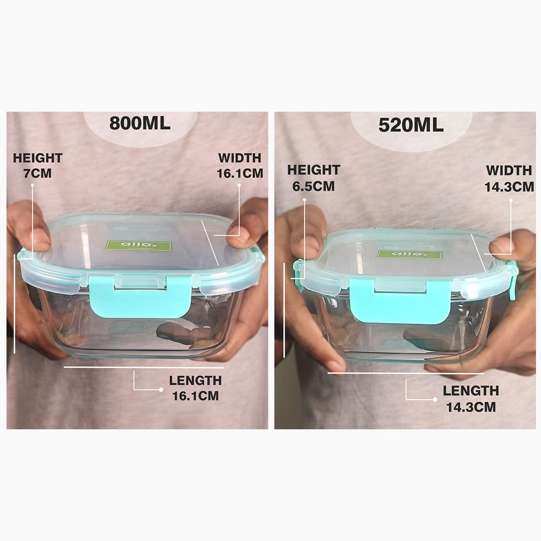 520ml, 800ml Allo FoodSafe Microwave Oven Safe Glass Container with Break Free Detachable Lock - Allo Innoware