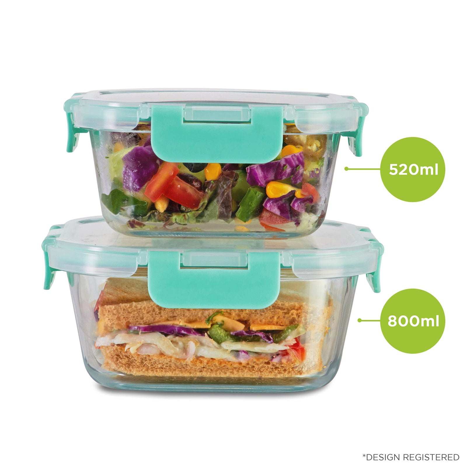 520ml, 800ml Allo FoodSafe Microwave Oven Safe Glass Container with Break Free Detachable Lock - Allo Innoware