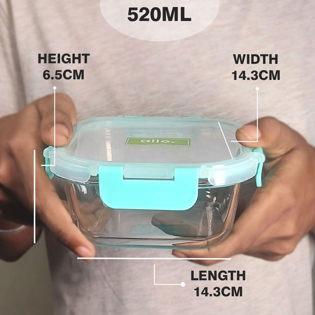 520ml Allo FoodSafe Microwave Oven Safe Glass Container with Break Free Detachable Lock - Allo Innoware
