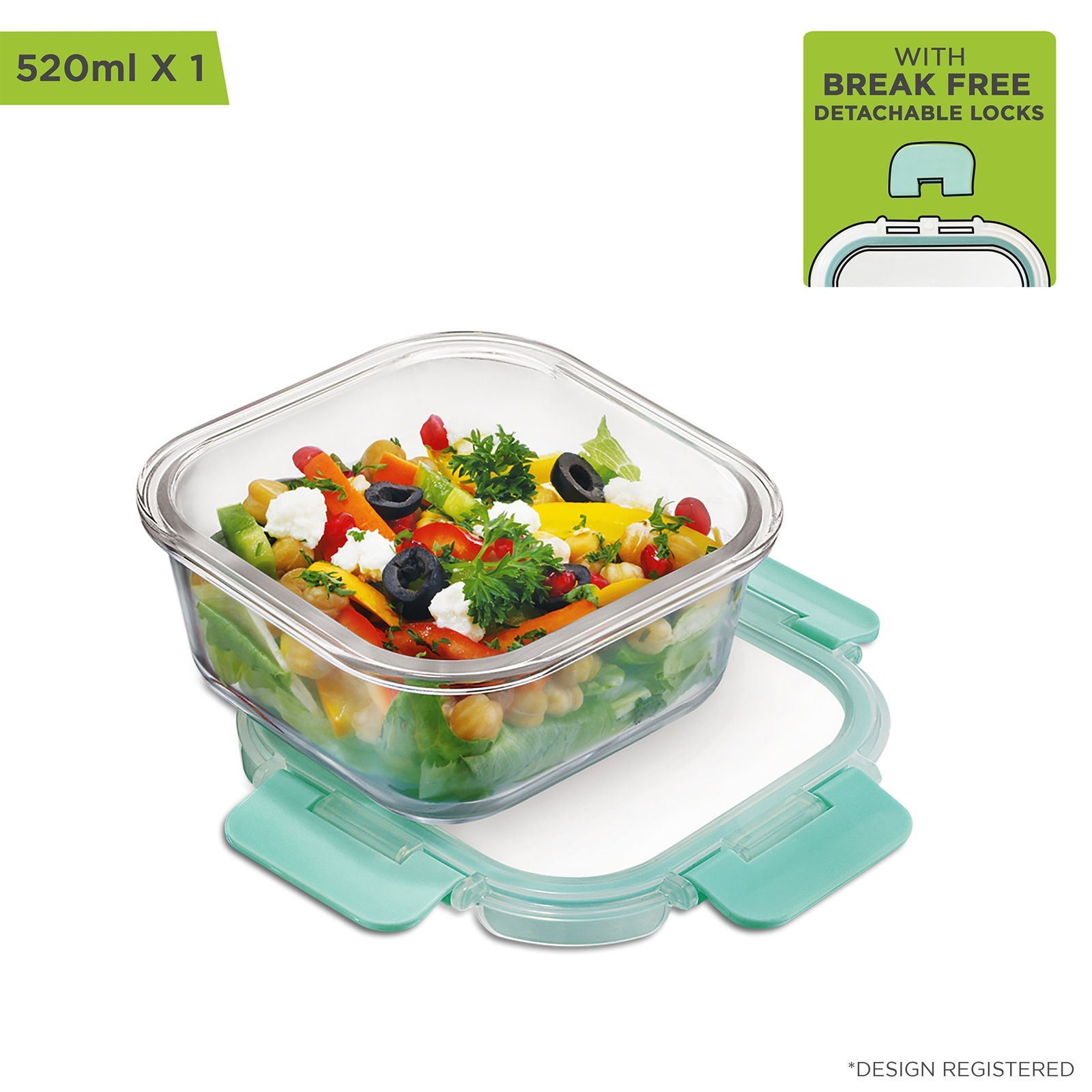 520ml Allo FoodSafe Microwave Oven Safe Glass Container with Break Free Detachable Lock - Allo Innoware