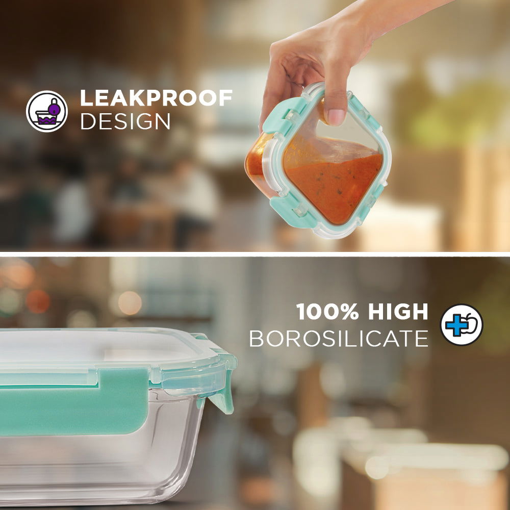 520ml x 2 Allo FoodSafe Microwave Oven Safe Glass Container with Break Free Detachable Lock - Allo Innoware