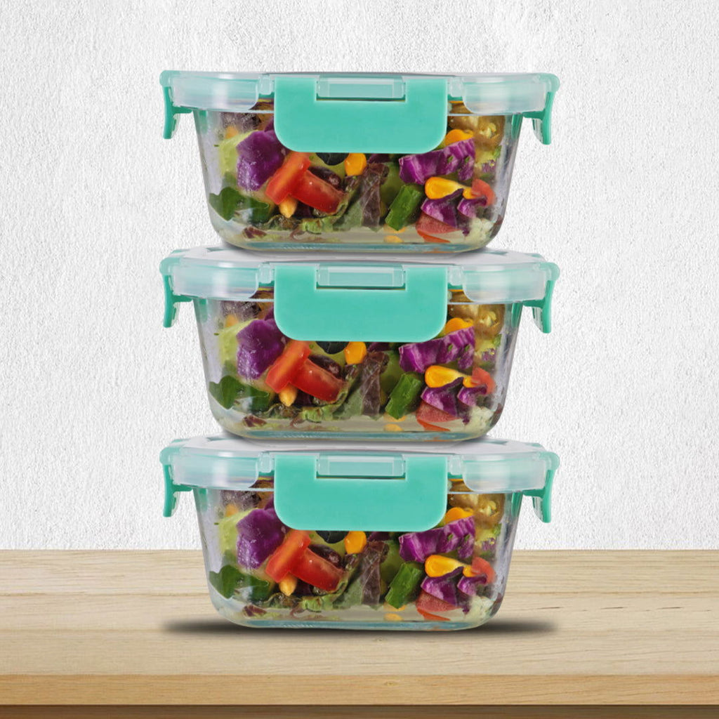 520ml x 3 Allo FoodSafe Microwave Oven Safe Glass Container with Break Free Detachable Lock - Allo Innoware