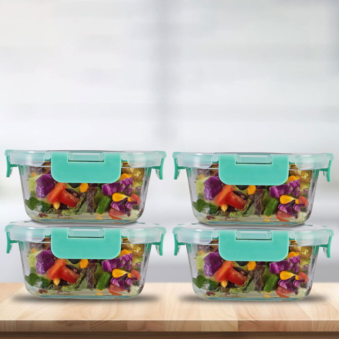 520ml x 4 Allo FoodSafe Microwave Oven Safe Glass Container with Break Free Detachable Lock - Allo Innoware