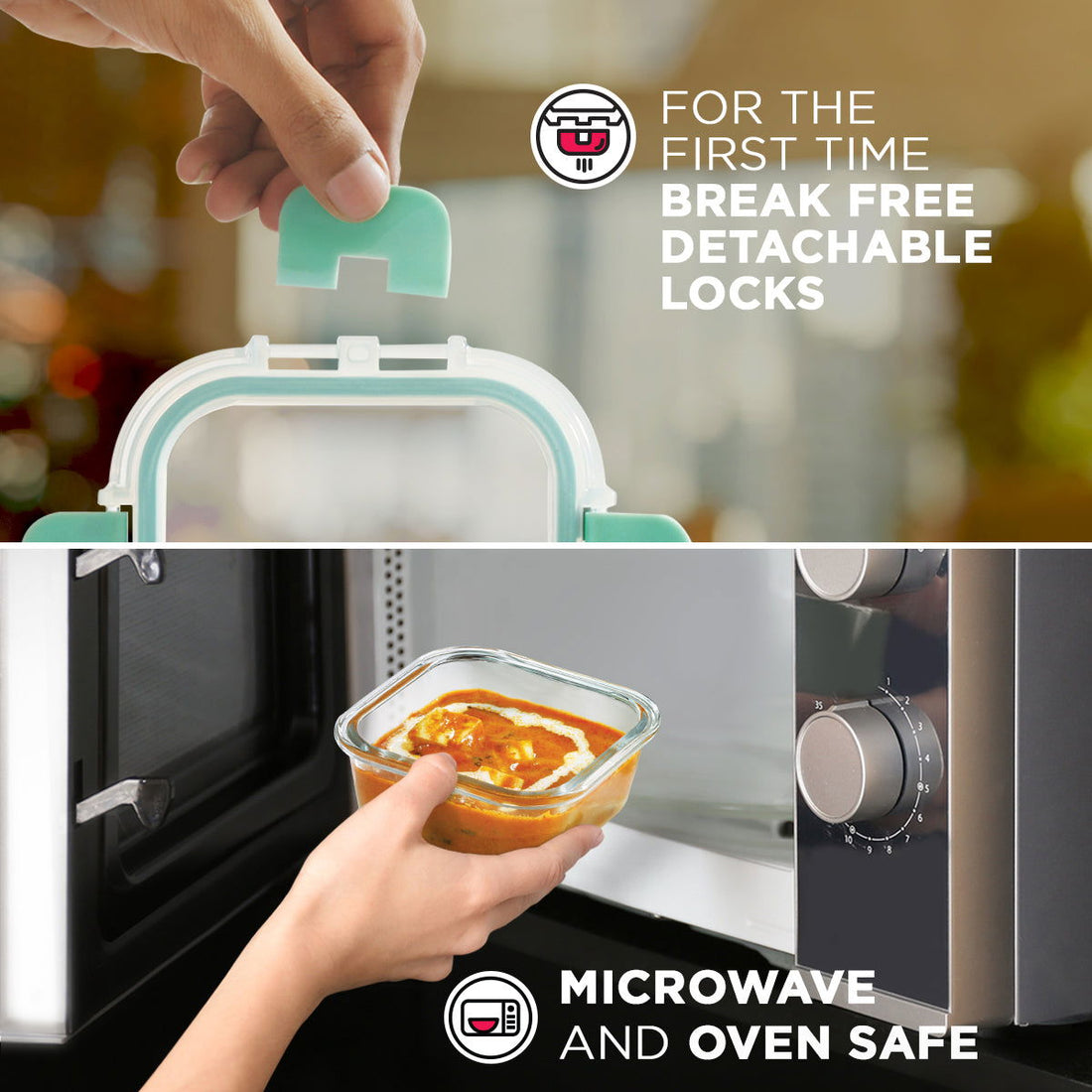 520ml x 4 Allo FoodSafe Microwave Oven Safe Glass Container with Break Free Detachable Lock - Allo Innoware