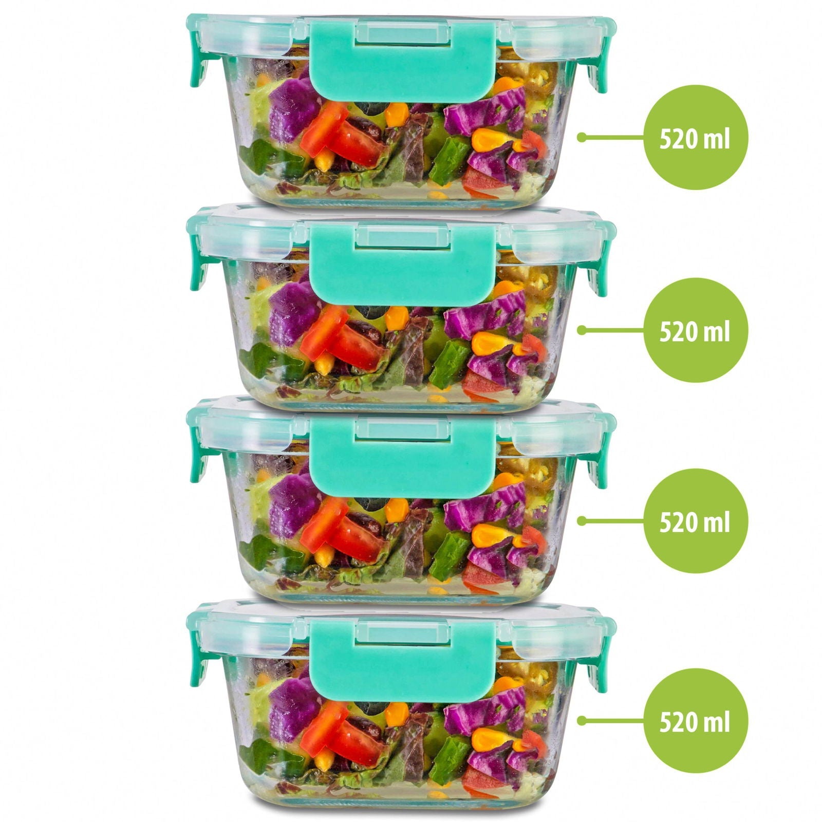 520ml x 4 Allo FoodSafe Microwave Oven Safe Glass Container with Break Free Detachable Lock - Allo Innoware