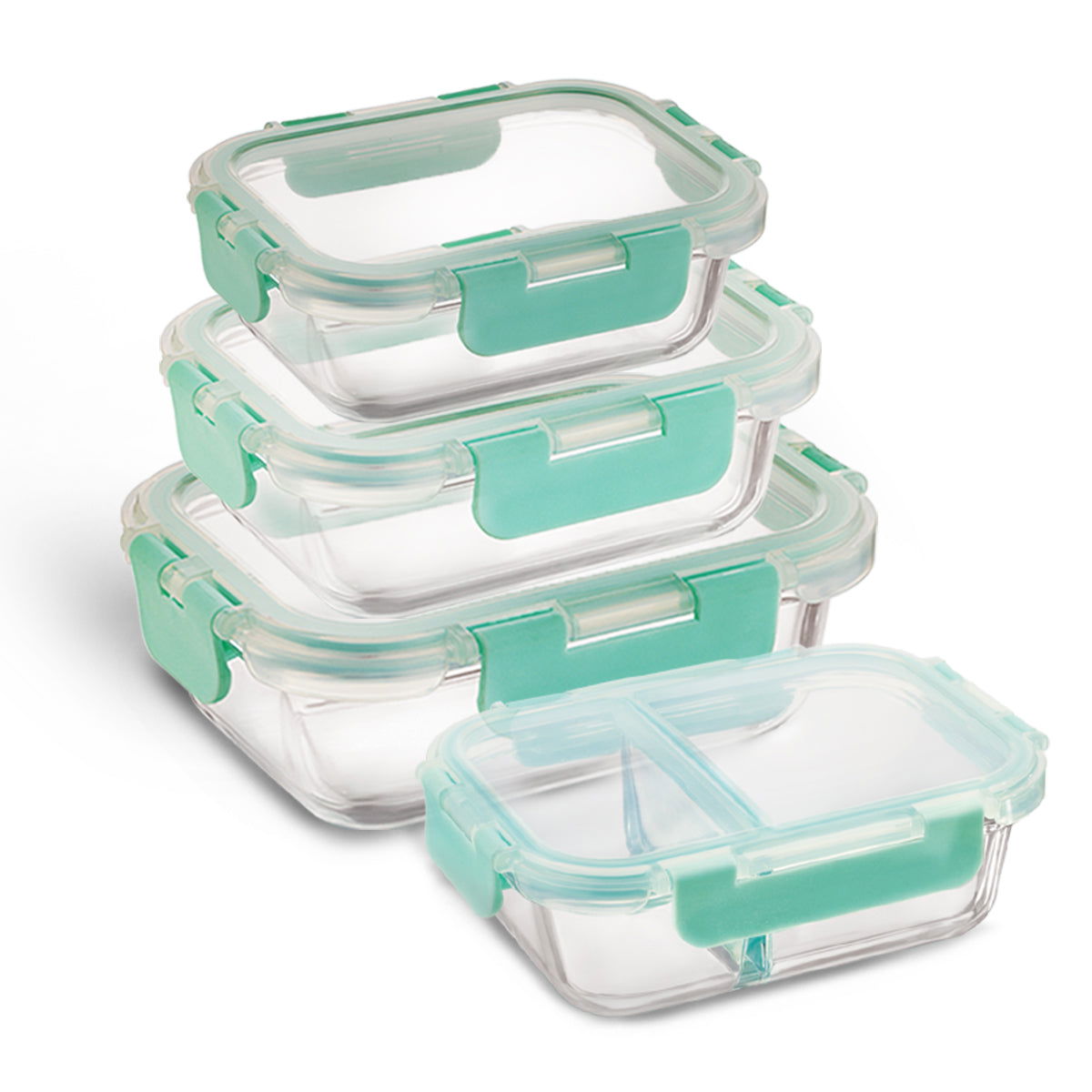 580ml, 370ml, 640ml, 1040ml Allo FoodSafe Microwave Oven Safe Glass Container Gift Box Combo 4pc with Break Free Detachable Lock - Allo Innoware