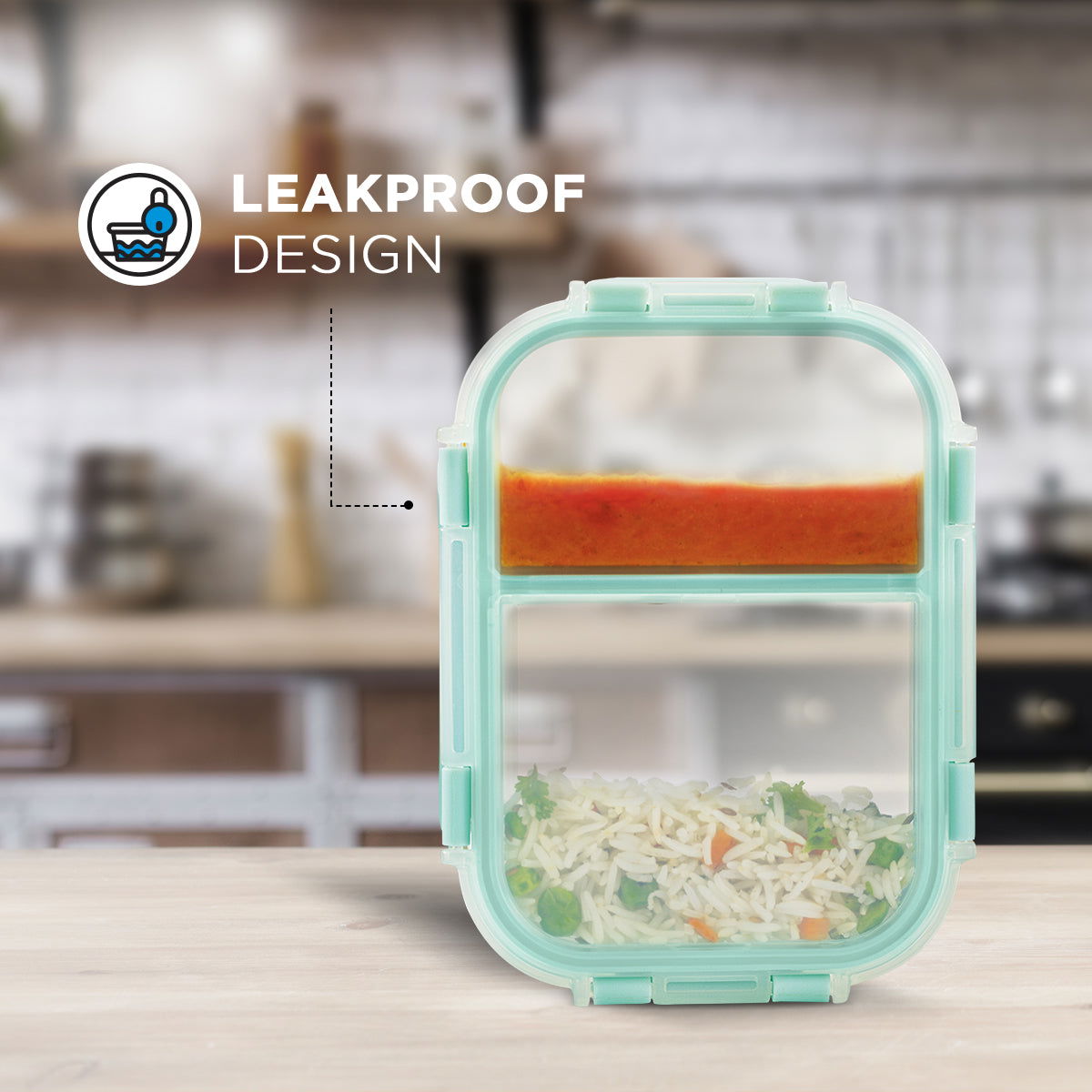 580ml Allo FoodSafe Microwave Oven Safe Glass Lunch Box with Break Free Detachable Lock - Allo Innoware