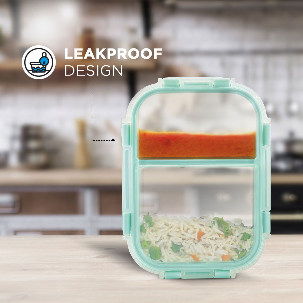 580ml Allo FoodSafe Microwave Oven Safe Glass Lunch Box with Break Free Detachable Lock - Allo Innoware