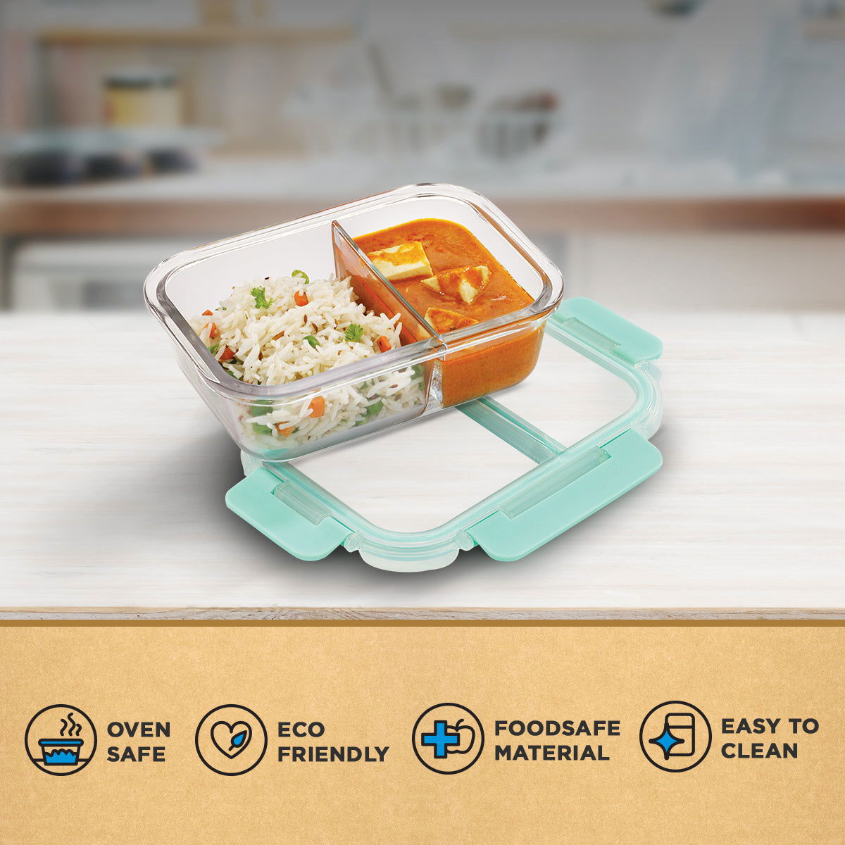580ml Allo FoodSafe Microwave Oven Safe Glass Lunch Box with Break Free Detachable Lock - Allo Innoware