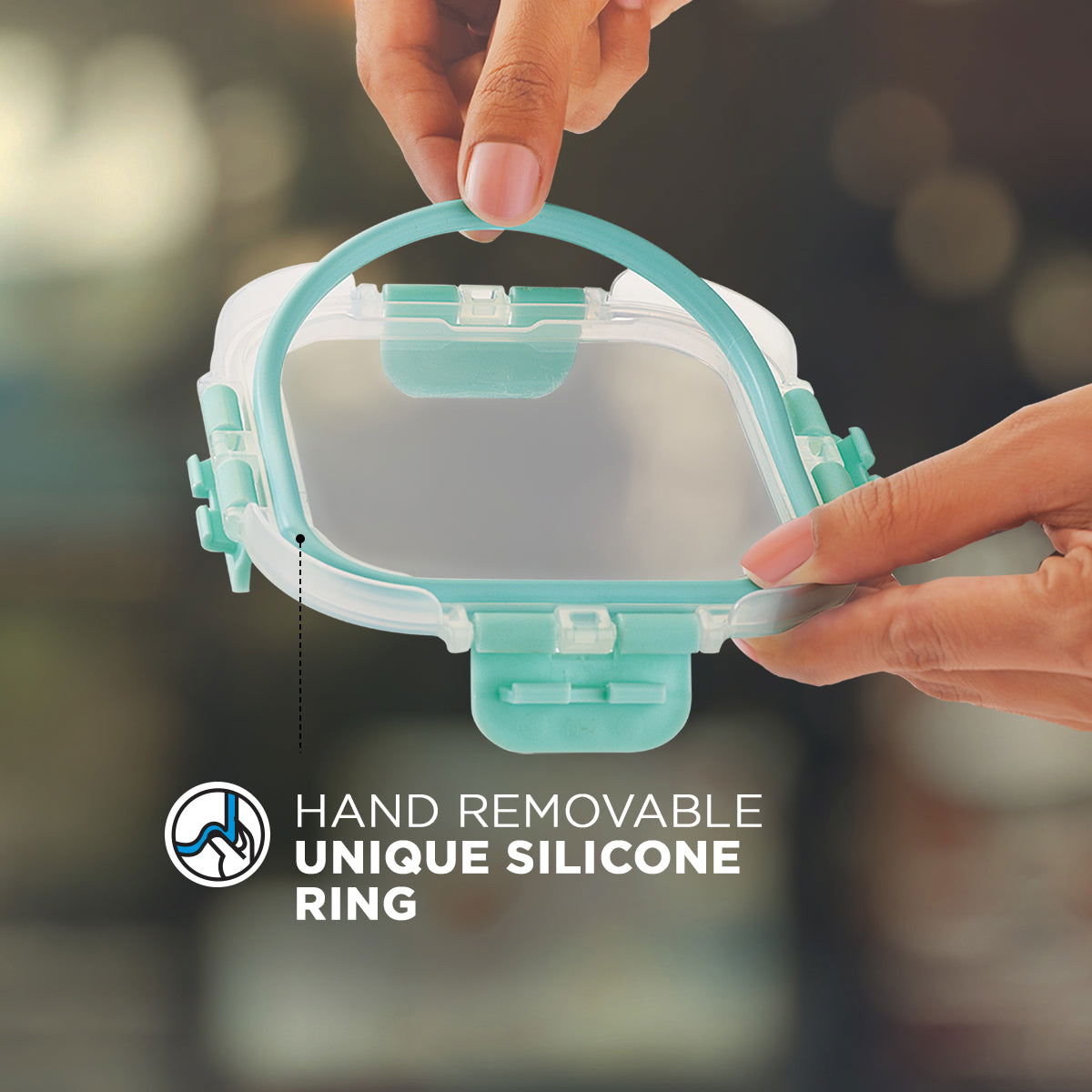 580ml Allo FoodSafe Microwave Oven Safe Glass Lunch Box with Break Free Detachable Lock with Grey Chevron Bag Tiffin - Allo Innoware